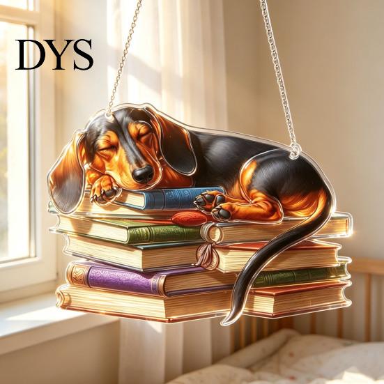 Sonnenfänger Dekoration für Fenster Dackel Hängende Verzierung, Acryl Fensterfänger, Niedliche Hund Innenzubehör Haus Raum Dekoration, Vorderseite