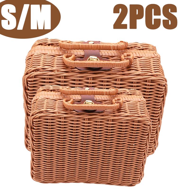 Retro Handwoven Storage Box Travel Picnic Suitcase Imitation Rattan Woven Storage Home Sundries Organizer Basket Decorative Prop