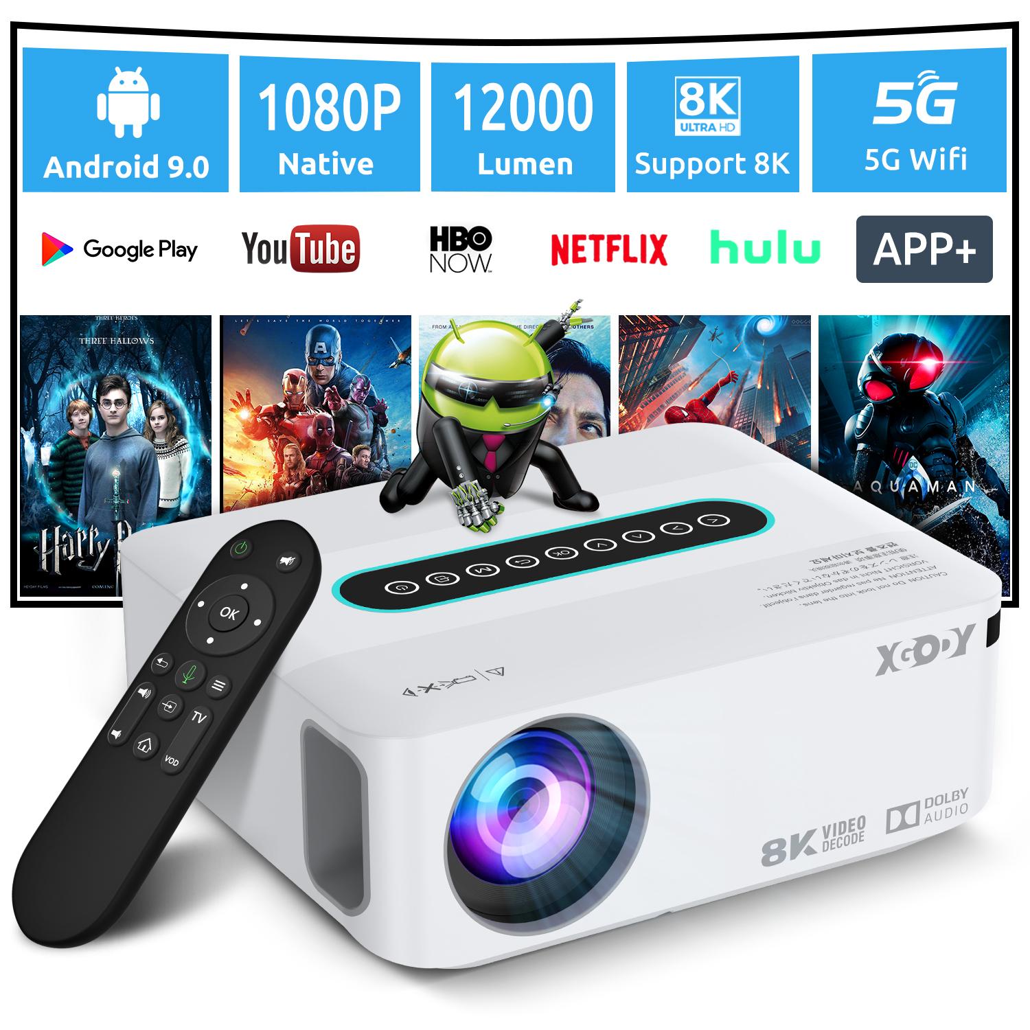 

Умный проектор Родной 1080p Android 9.0 5G WiFi HD проектор Поддержка 4K