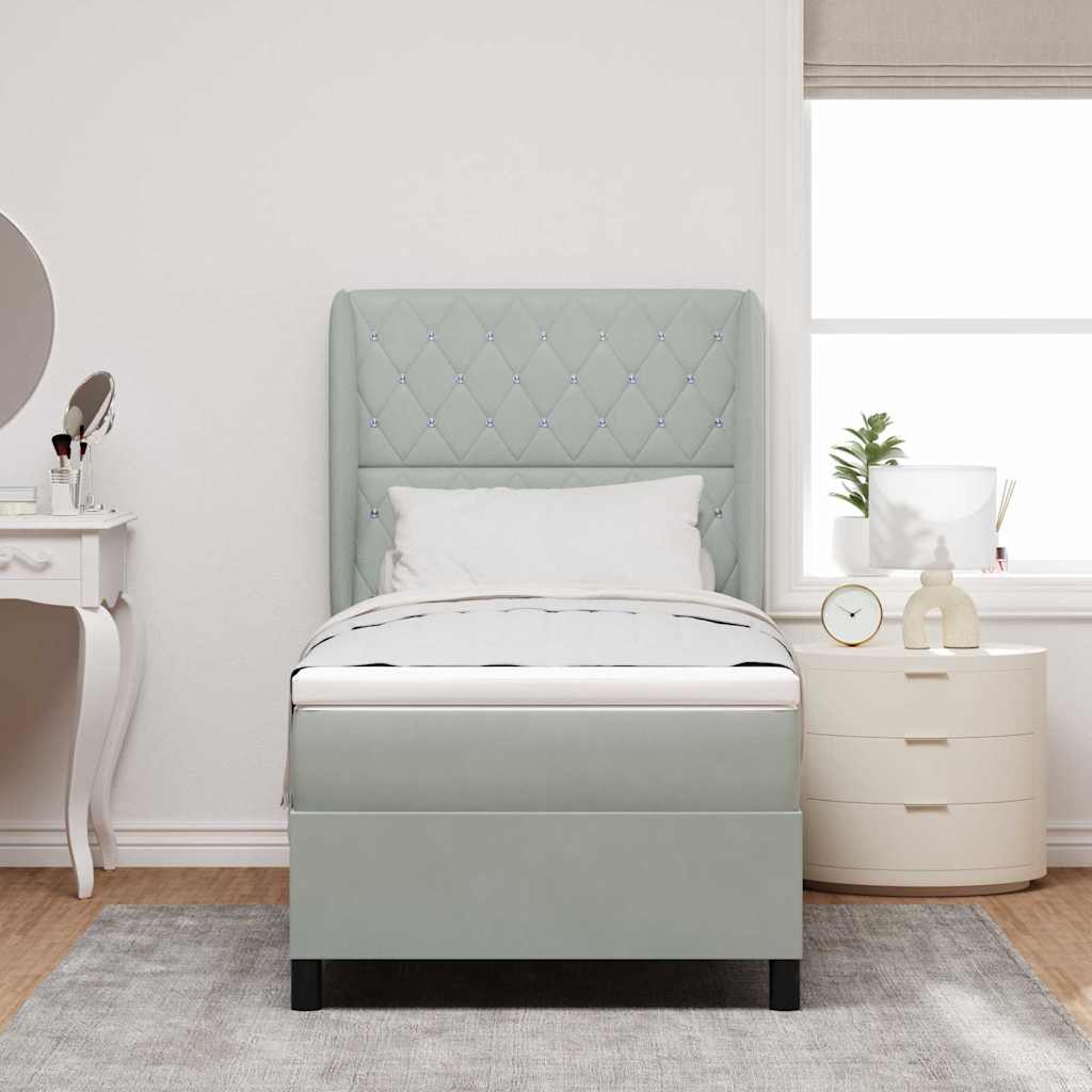 Box Spring Bed with Mattress Light Gray 190 X 90 Cm Velvet