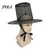 Unique Halloween Accessory Vintage Korean Gat Hat, Black Mesh Wide Brim Joseon Dynasty Magic Wizard Hat Scholar with Neck Strap, Cosplay Costume