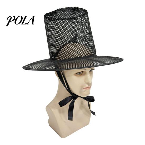 Unique Halloween Accessory Vintage Korean Gat Hat, Black Mesh Wide Brim Joseon Dynasty Magic Wizard Hat Scholar with Neck Strap, Cosplay Costume