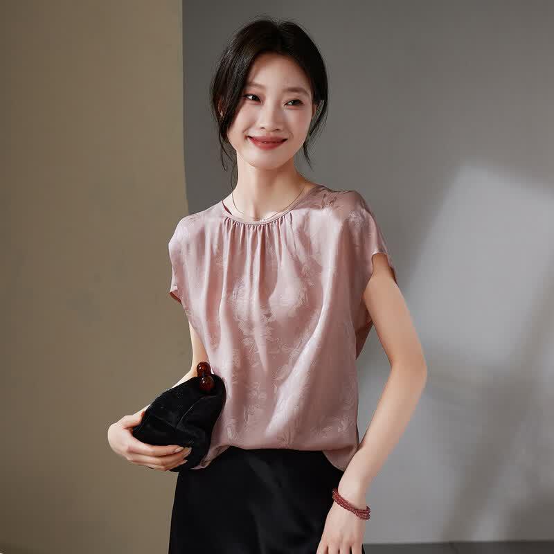 SOFSIL Women s Jacquard Silk Blend Short-Sleeve Blouse XL