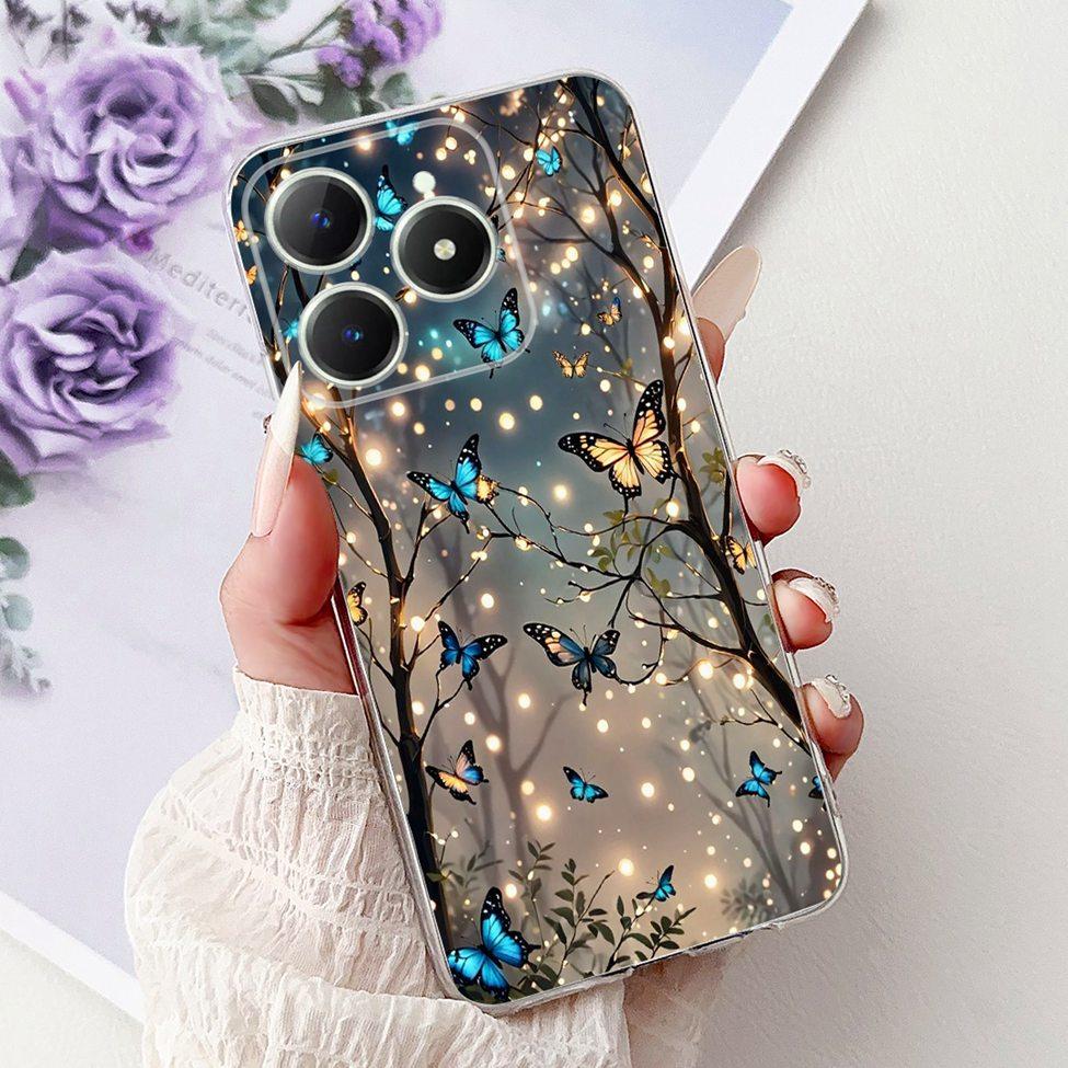 4G Clear For Realme Note 60 Case RMX3933 Luxury Butterfly Love Flowers Cool Lion Painted Phone Case For Realme Note 60X RMX3938
