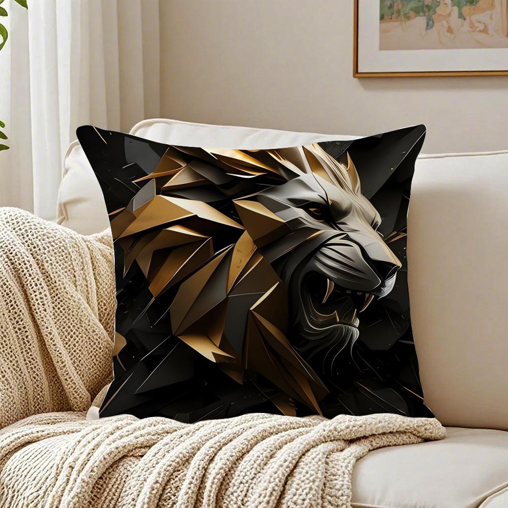 B-Black Gold Eagle Lion Animal Cushion Cover Pillowcase Anti-Dustmite Living Room Sofa Decor Cushion Room