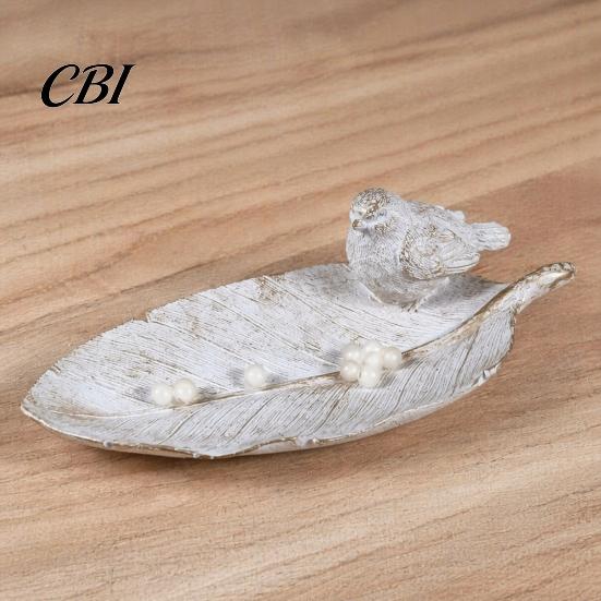 Resin Trinket Tray Elegant Bird Leaf Shaped Dish, Jewelry Tray, Vintage Gold Ring Tabletop Storage Holder for Nightstand Dresser, Small Decorative