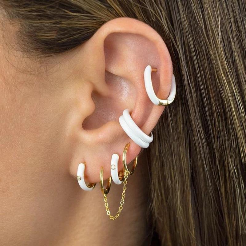 Promotion Vergoldeter Creolen-Ohrschmuck Ohne Zirkonia Emaille Voll Besetzt Schwarz Weiß Rosa Blau Emaille U-Form Creolenohrring für Damen