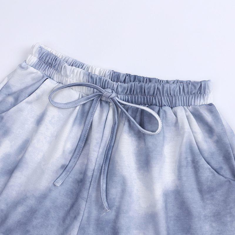 Women Tie-dye Casual Loungewear Long Sleeve Top and Shorts