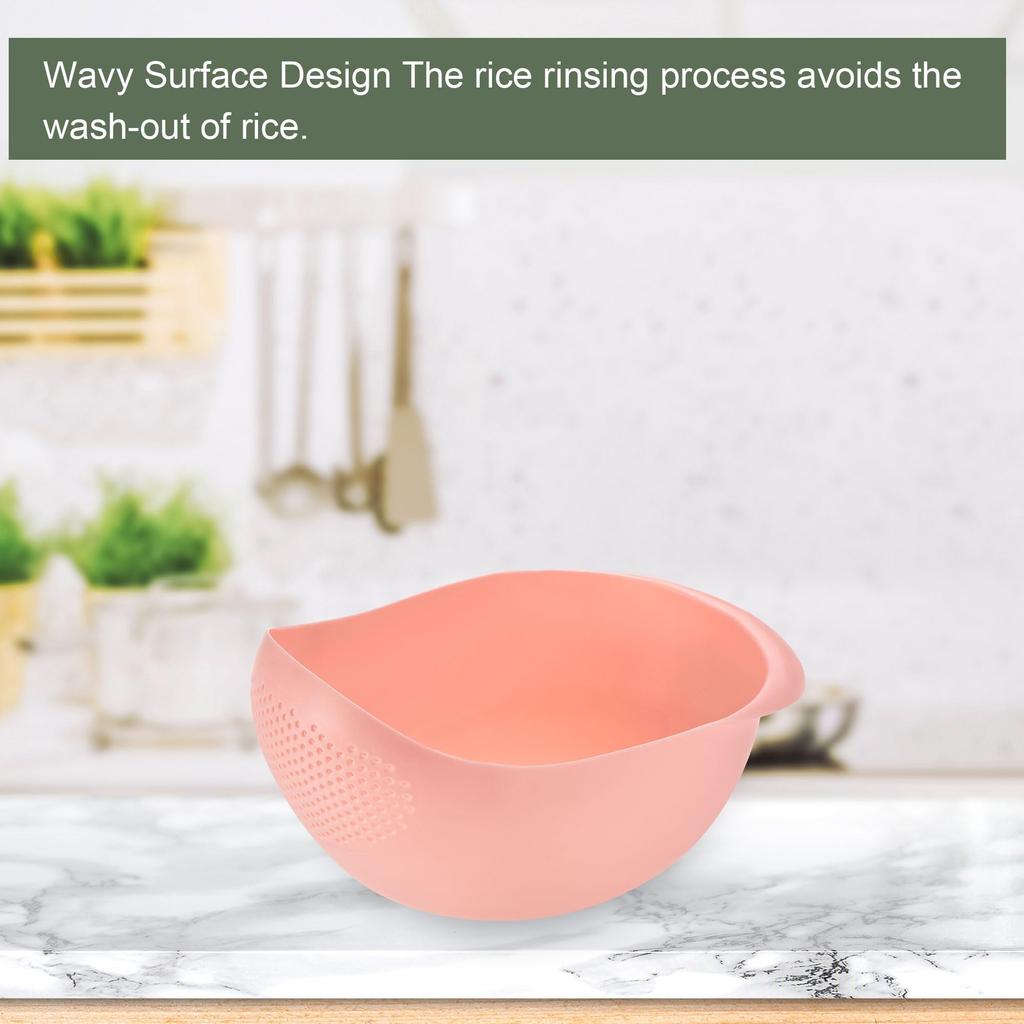 uxcell Rice Washing Colander, Rice Washer Colander, Fruit Washing Bowl, Multipurpose Plastic Fruit and Vegetable Drainer Basket Kitchen Gadget, Pink