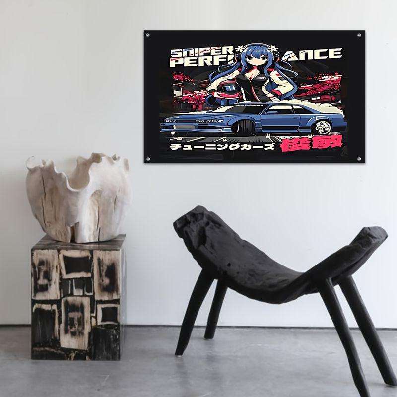 Sports Car Racing Girl Anime Tapestry Background Motorcycle Boys e-Sports Room Garage Room Decoration