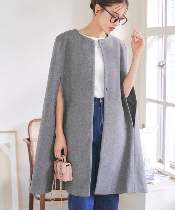 Kobe Lettuce Long Cape Solid Office Black Coat, Color, Fall/Winter Outerwear, Casual, [K1307] M,