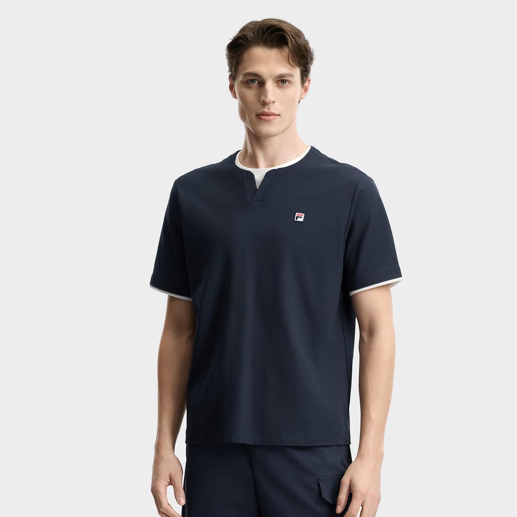 FILA Heritage Fashion Personality Classic Simple Retro Sports Casual Versatile Comfortable Fake Two-Piece Short Sleeve T-Shirt Men Tops F11M628118FDB