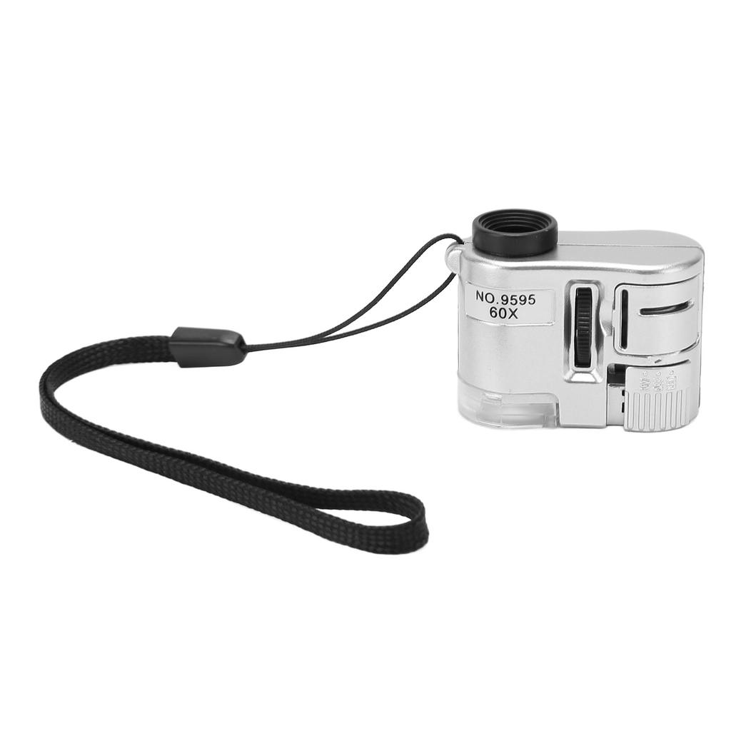 60X Mini Pocket Microscope Magnifier with LED Light Portable Microscope with UV Currency Detecting Lamp for Money