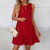 Summer Women O-neck Sexy Beach Sundress Solid Ruffle Dress Sleeveless Sweetheart Mini Tank Dress Elegant Green Pink Dresses