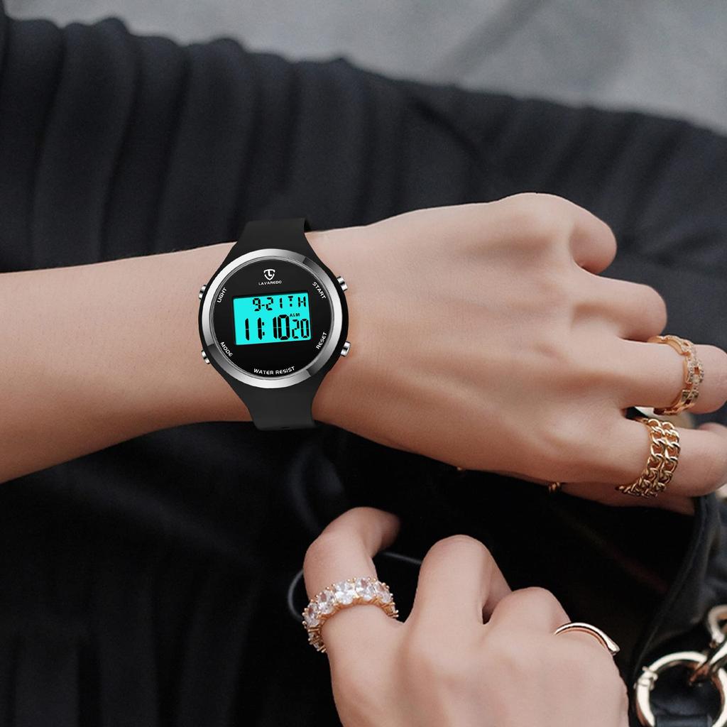 Digital Wristwatch for Women, Slim Design, Unisex, Stylish, Waterproof, Black, Simple, Sporty Watch with Multifunctional Features: Alarm/Date/Day/Stop
