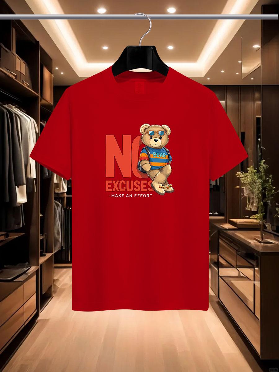 

International fashion style cartoon bear print men s T-shirt, suitable for summer casual daily urban street style trend Y2K high 4XL