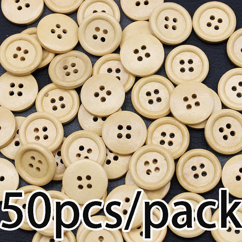 (50Pcs/pack) 2cm 4-Hole Wooden Button Painted Buttons Clothing Accessories DIY Decoration By Hand Holiday Decorations