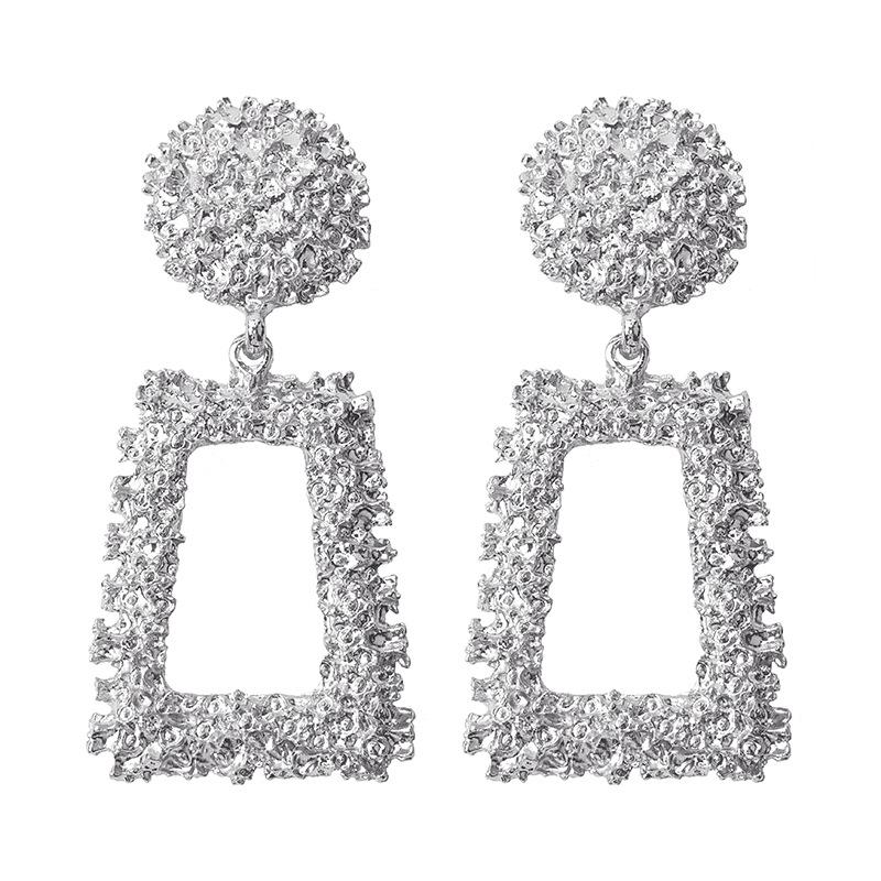 European & American Hot Sale: Trapezoidal Geometric Frosted Relief Metal Earrings, Bold Bohemian Style for Women