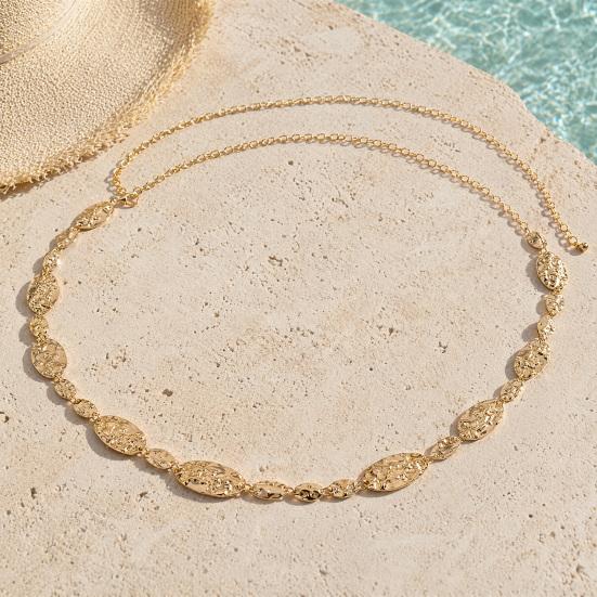 Waist Chain for Women, Adjustable Length Waist Belt, Oval Metal Sheet Body Chain, Bohemian Style Beach Festival Jewelry Accessory