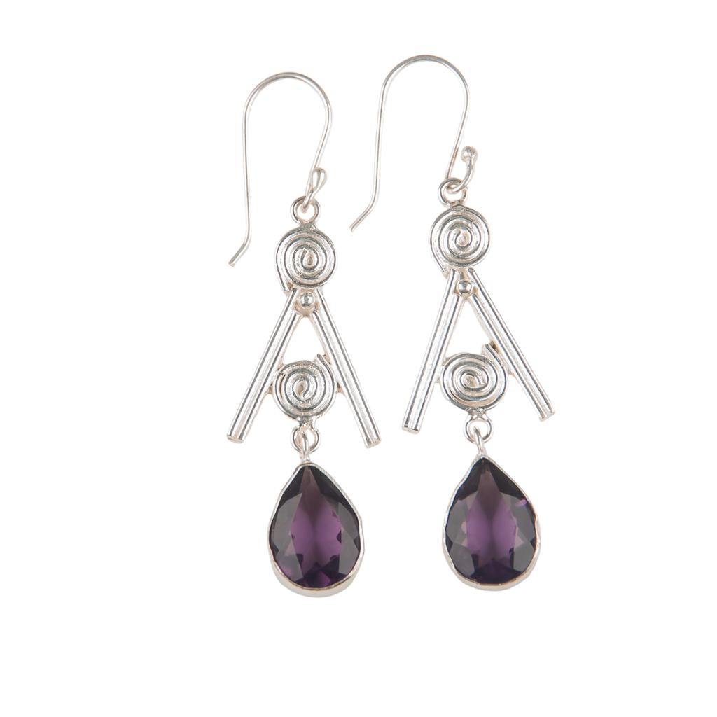 Amethyst Gemstone 925 Sterling Silver Jewelry Handmade Drop/Dangle Earrings 2.4" EE-86-2
