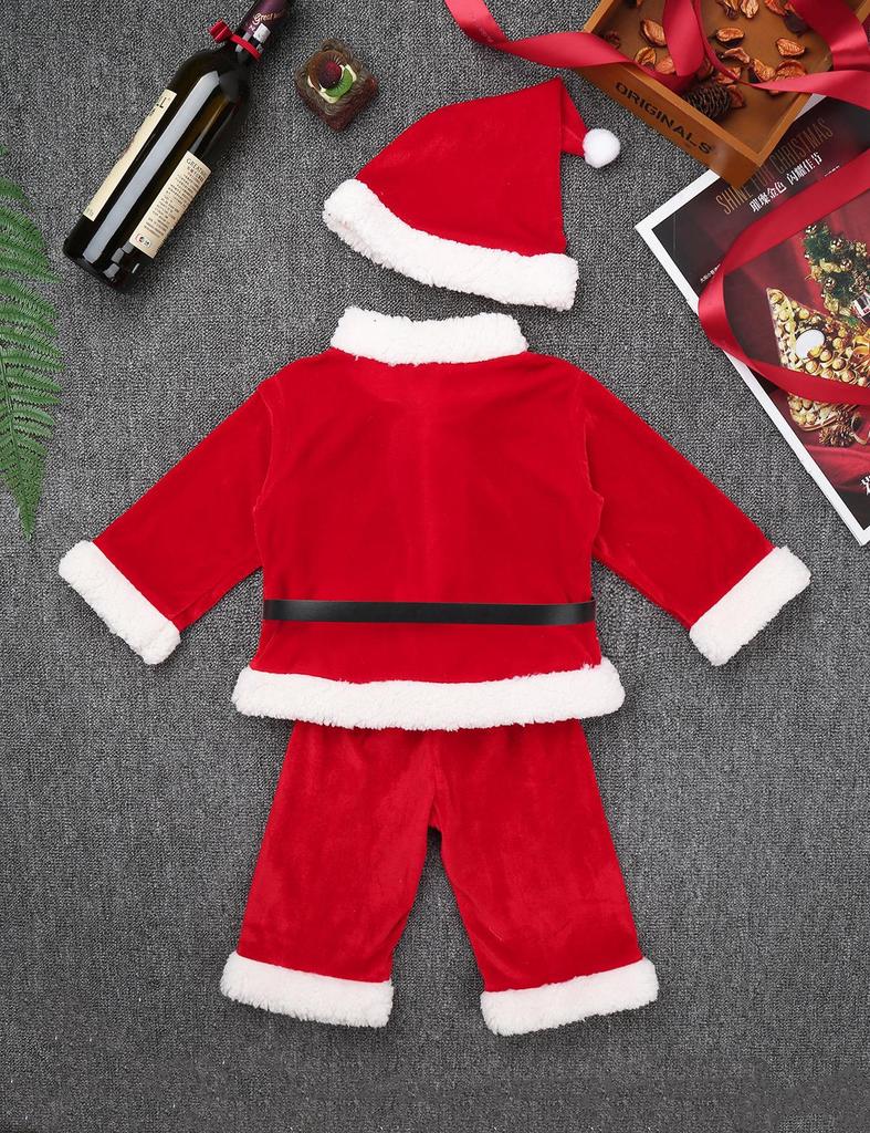 Baby Boys Christmas Santa Claus Costume Outfit Long Sleeves Velvet Top + Trousers Set