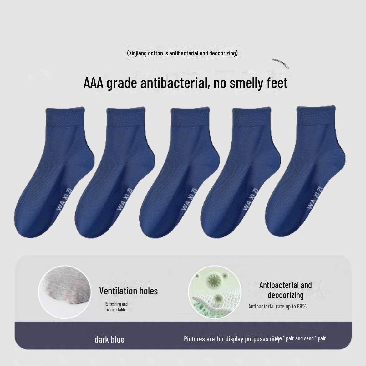 

Носки средней длины с антибактериальным дезодорирующим эффектом класса 7А — унисекс, впитывающий пот хлопок Синьцзян, идеально подходят для осени/зимы, модный дизайн из чистого хлопка. One size темно-синий