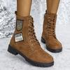 Women Winter Boots Ladies Lace Up Side Zipper Snow Boots Female Non Slip Motorcycle Shoes Keep Warm Ankle Botas Plus Size 36-43