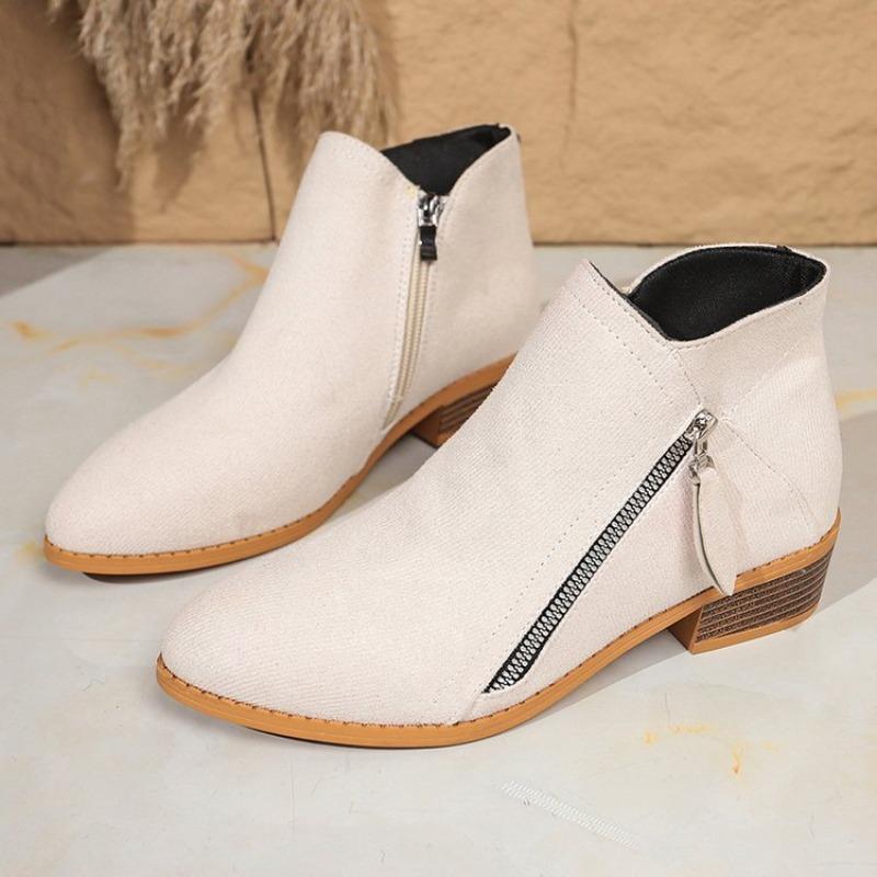 Fleece Boots for Autumn and Winter, New Thick-heeled, Plus-size Women's Shoes, Short Boots