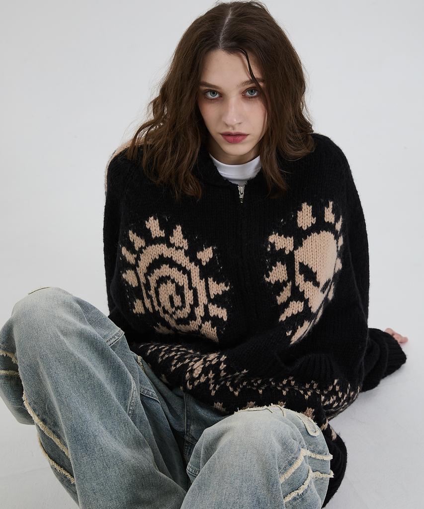 Hoodhood Alien Nordic Zip-Up Cardigan Black