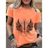 Summer Guitar Pattern Pure Cotton Round Neck Short Sleeved Casual Fashion Top T-Shirts Women’s