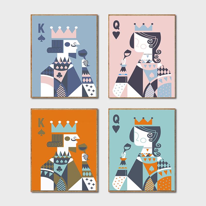 

Свадебная Настенная Картина Хиппи Домашняя Холст Картина Безрамная Современная Абстрактная Покерная Король Королева Пара Плакат о Любви