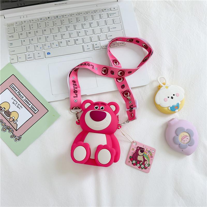 

Adorable Cartoon Bear Silicone Crossbody Bag For Kids Light And Durable Light Pink