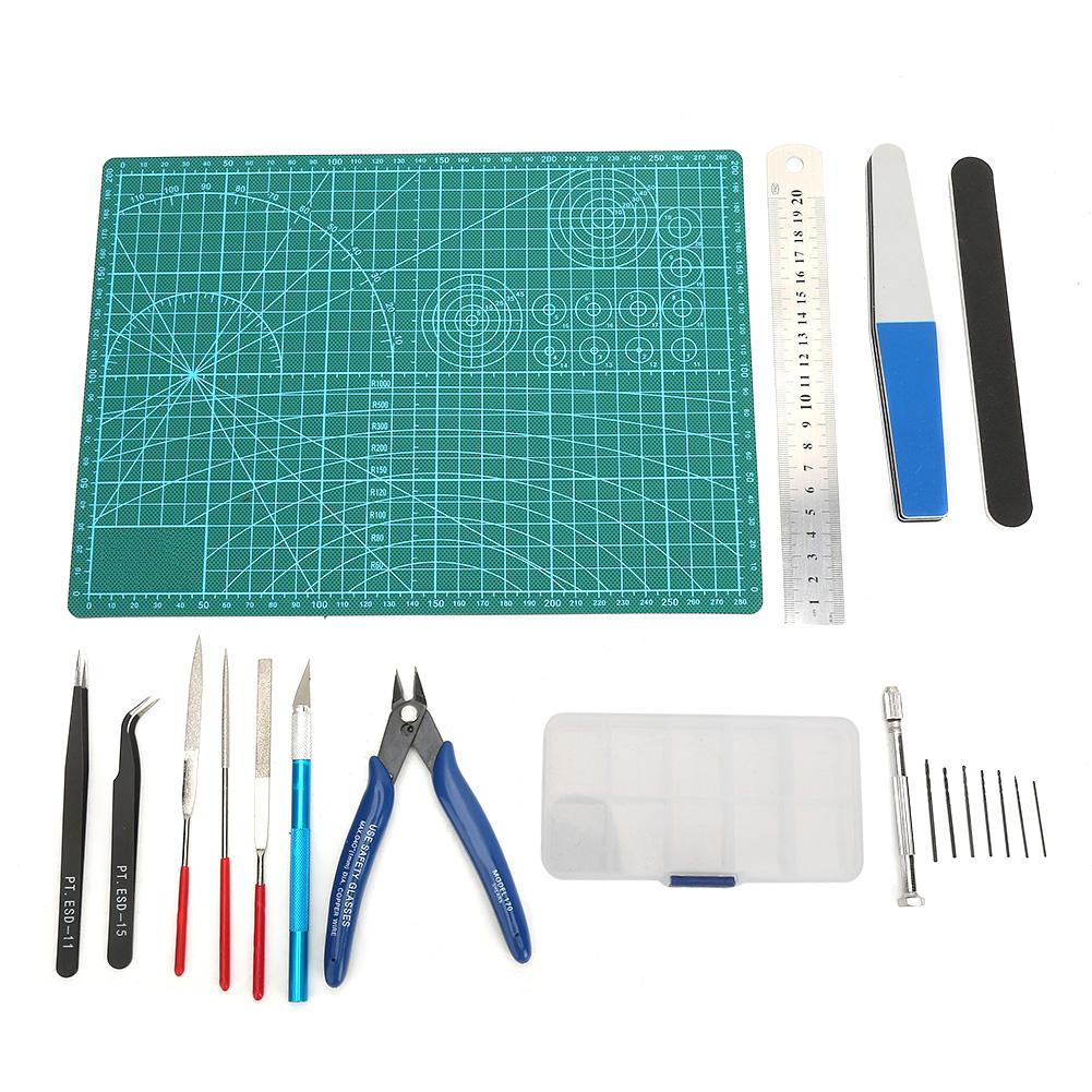 DIY Modeler Craft Tool Set Model Building Tweezers Ruler File Mat Kit for Model Fan