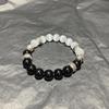 Retro Distressed Black Obsidian & White Cat's Eye Beaded Bracelet - Birthday Gift