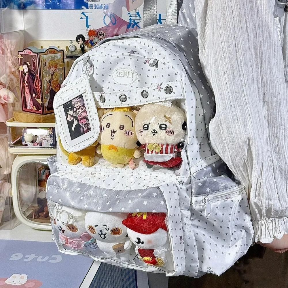 Borsa Bambole Carine a Pois Harajuku Y2K Versatile Quotidiano Zaino di Grande Capacità Quotidiano Mostra Fumetti Stella Ulzzang Ita Bag