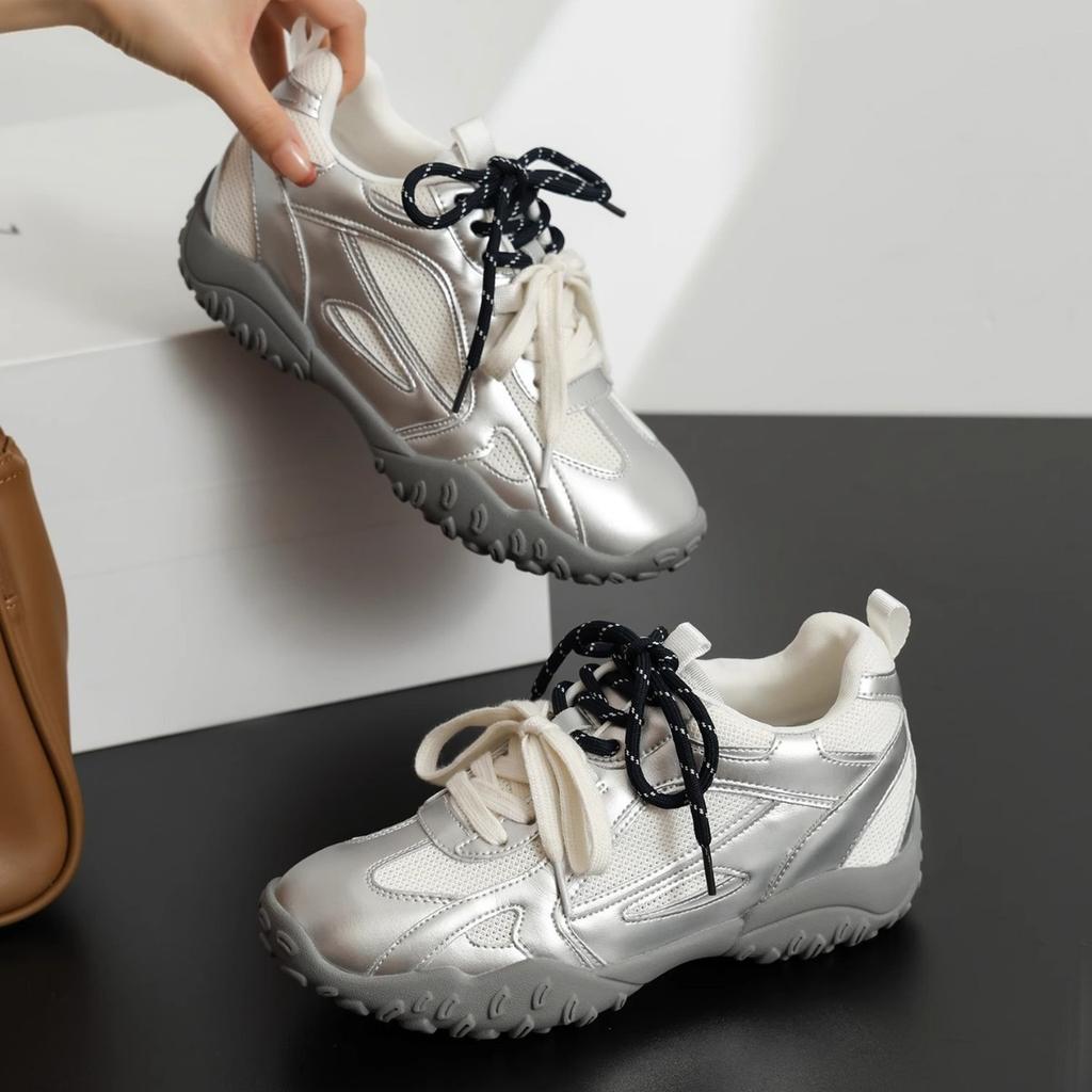 6 cm Höhenzunahme, kleine Forrest Gump Schuhe für Damen, Frühling und Sommer Plateau Sport und Freizeit Mesh atmungsaktiv Leder Deutsche Trainingsschuhe f