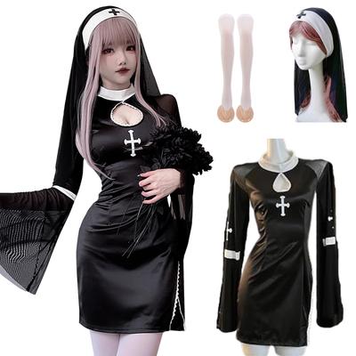 Milky Time Dámské černé křížové sestřička Halloweenské Cosplay šaty
