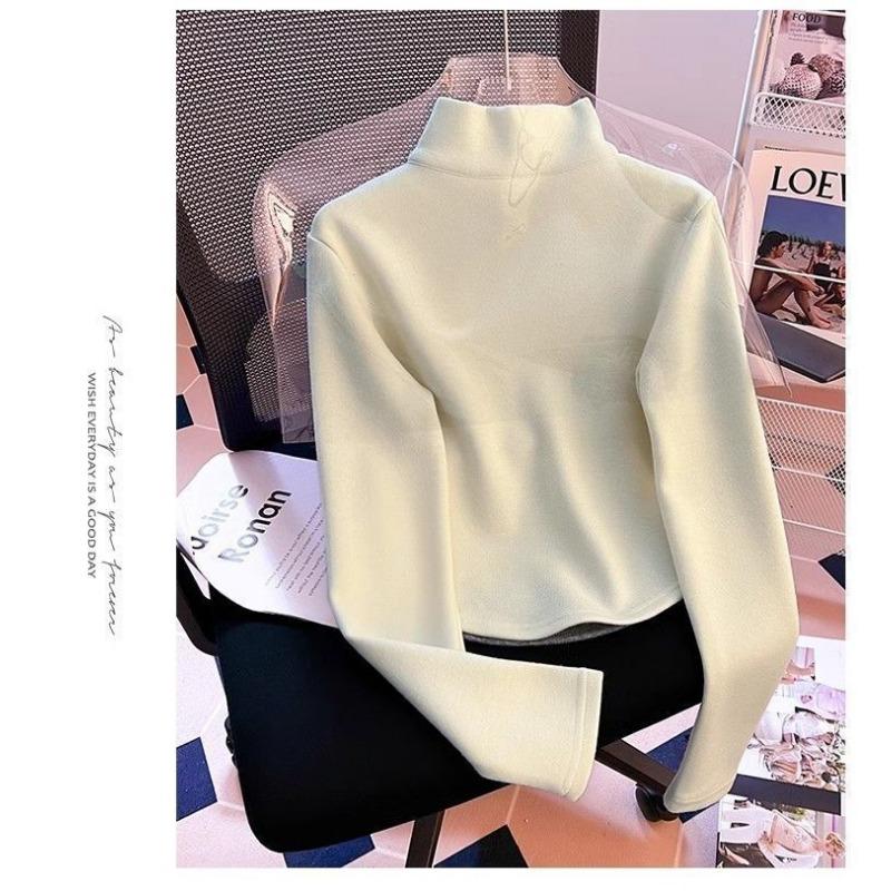 Autumn Winter Half High Collar Fake Two Pieces Casual Fashion Sweatshirt Women Patchwork Pullover Top