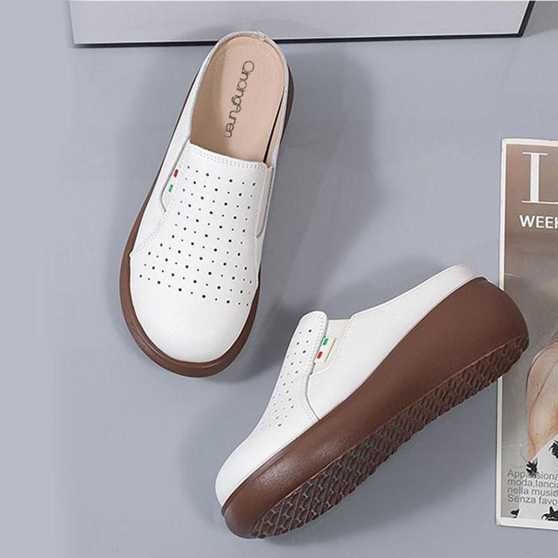 Fashion Spring Summer Outer Wear Baotou Half Slippers for Women Thick Bottom Ladies  Breathable Casual Mules Slides Casual Women's Shoes