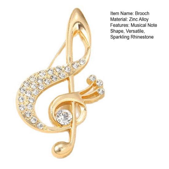 Women Brooch Sparkling Rhinestone Inlaid Musical Note Shape Anti-Exposure Buckle Suits Shirts Sweaters Bags Pin Outfit Accessory