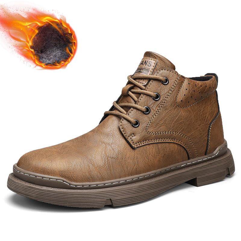 

Новые осенние рабочие ботинки в британском стиле из натуральной кожи с высоким берцем, зимние кожаные ботинки средней высоты с флисовой подкладкой 43