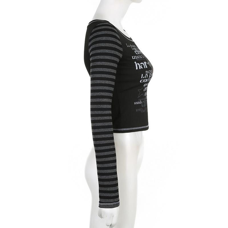 European and American hot girl Y2K letter printed round neck dark style slim fit top
