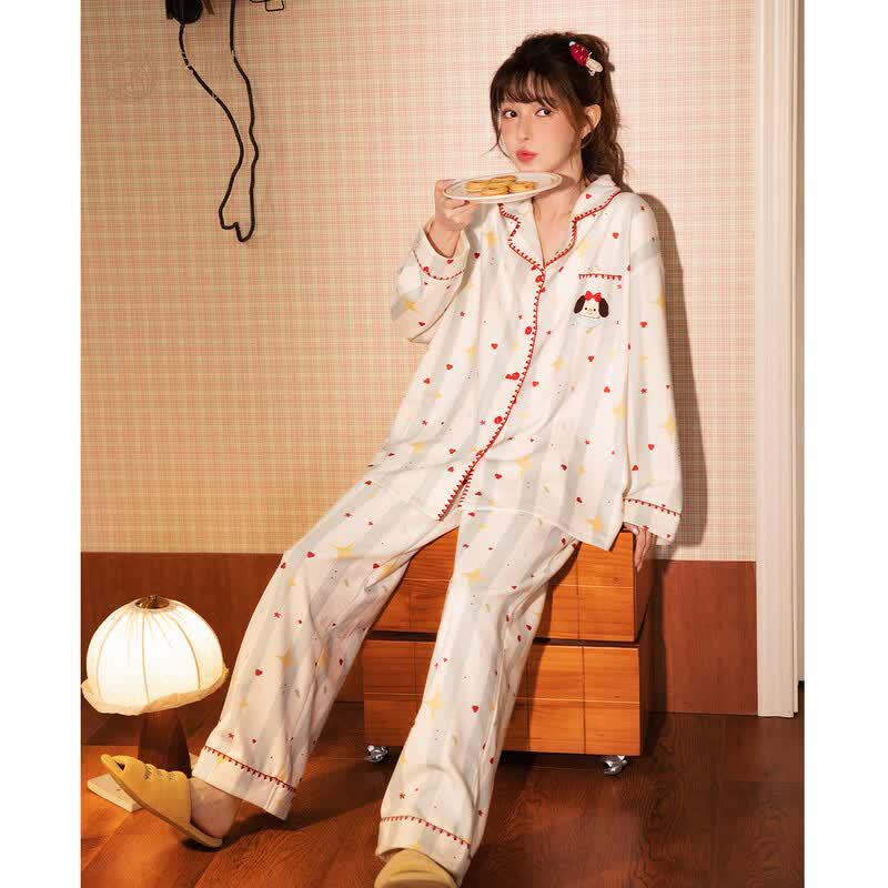 Gongdie Women s Apple Puppy Thermal Fleece Pajama Set XL (Recommended 120-140 jin)
