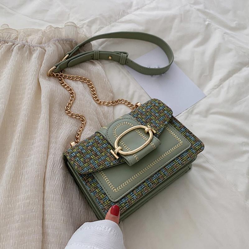 

Модная сумка-мессенджер с клапаном для женщин, дизайнерская сумка через плечо с цепочкой для девочек, женская сумка через плечо, маленькие сумки в клетку 18.5x8x14cm зелёный