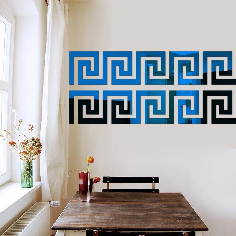10pcs 3D Acrylic Self Adhesive Wall Decor Sticker Mirror for Bedroom Edge Strip Corner Line Building Border Home Office Decor