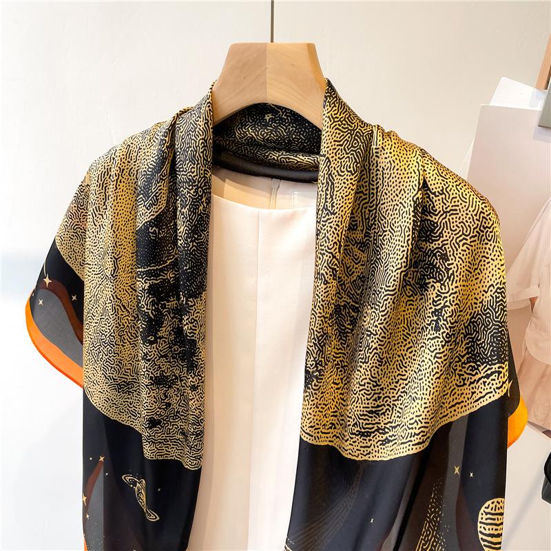 Pattern Temperament Printed Scarf Female Imitation Silk Square Scarf 91cm Travel Sunscreen Decorative Shawl Autumn and Winter Scarf Headscarf
