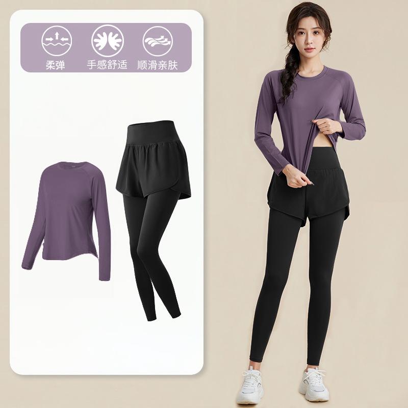 1011 Spring New Long Sleeve Fitness Clothing Women's Loose Breathable Running Quick Drying Clothes Sports Suit Fitness Training Clothing