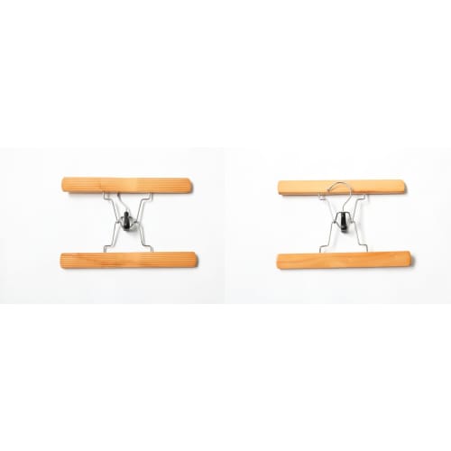 [Simple Design with Gentle Natural Wood] Wooden Slacks Hanger with Natural Wood Grain and Color, One-touch Attachment and Detachment, 24.5cm Wide (2)