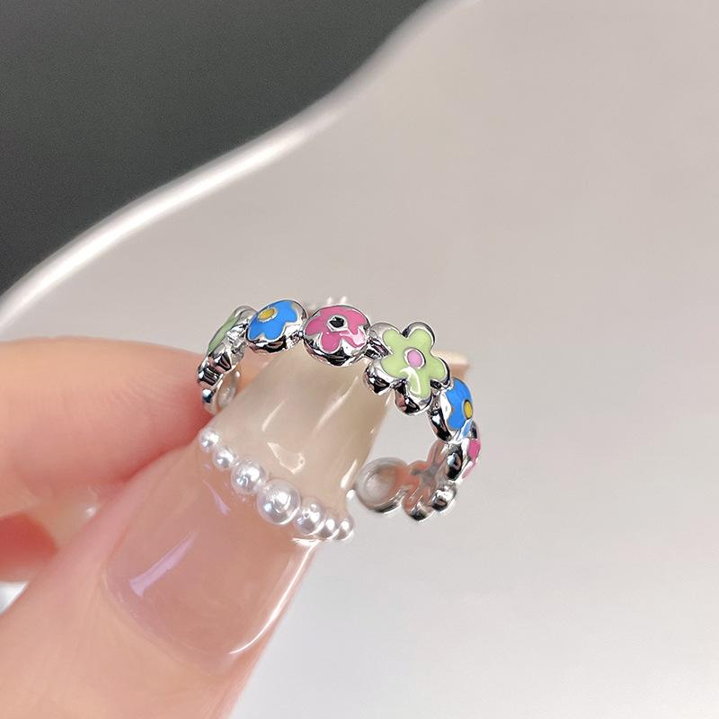 Enamel Oil Drop Flower Bow Personalized Snake Open Ring Cold Wind Niche Design Ring Woman