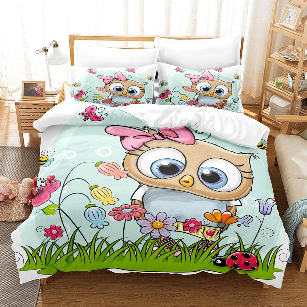 Cartoon Owl Bedding Collection Single Twin Full Queen King Size Animal Bird Bed Collection Aldult Kid Bedroom Duvetcover Collections 3D Print 039